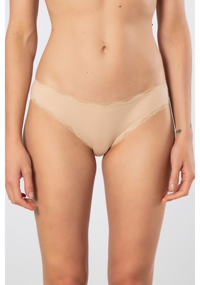 Türen Kadın Likralı Ribana Dantelli Bikini Külot 2'li Paket 928/ten Ten