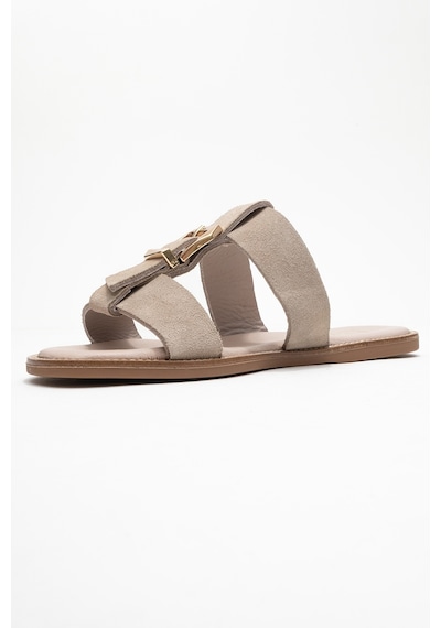 Luvishoes Luvi Shoes Sveta Bej Süet Tokalı Hakiki Deri Kadın Terlik Bej