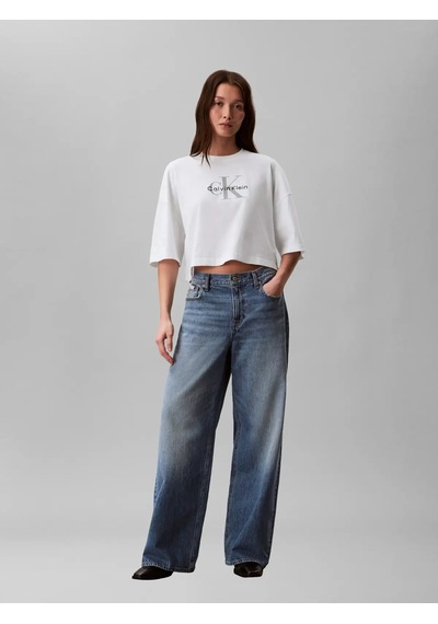 Calvin Klein Ss Boxy Crop Monolog, Yaf Beyaz Kadın T-shirt