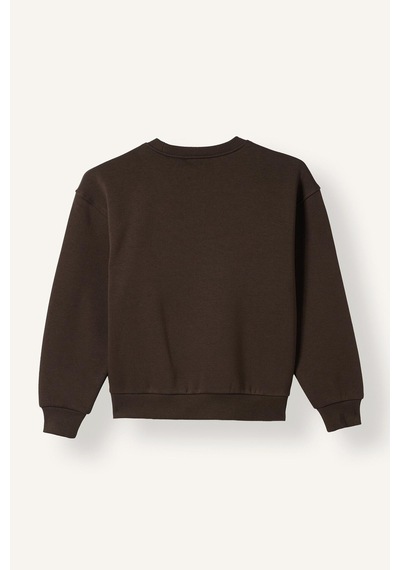 Defacto Relax Fit Bisiklet Yaka Düşük Omuzlu Baskılı Sweatshirt Kız Çocuk I3382a826aubn581 Kahve-bn581