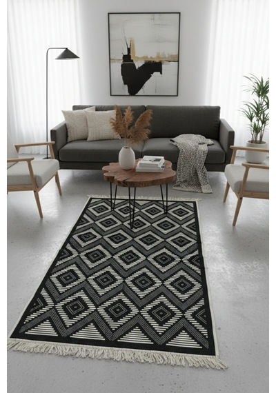Geometrik Desen Makinede Yıkanabilir Çift Taraflı Günlük Kullanıma Uygun Salon & Antre Kilimi Kilim Renkli