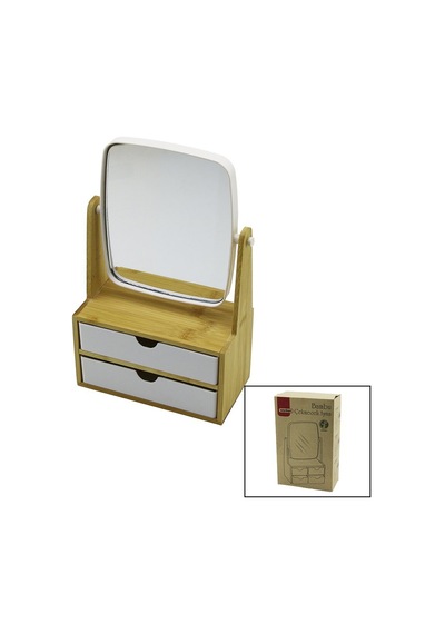 Wenken Ur-3469 2 Çekmeceli Bambu Ahşap Standlı Makyaj Aynası Ve Takılık Organizer