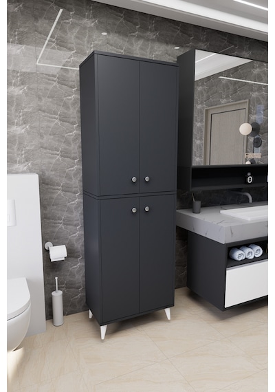 Furex 6 Raflı 4 Kapaklı Çok Amaçlı Banyo Dolabı Antrasit Antrasit