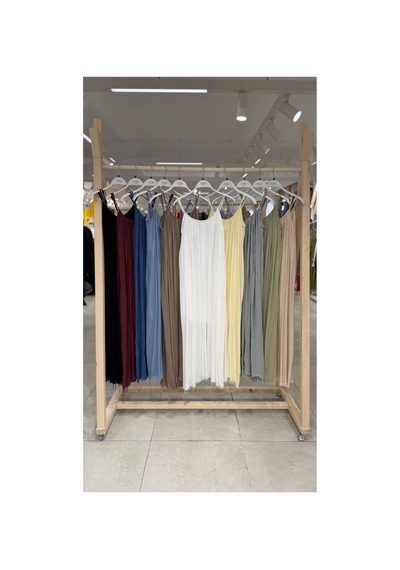 Moda Banuş Mavi İp Askılı Keten Uzun Elbise