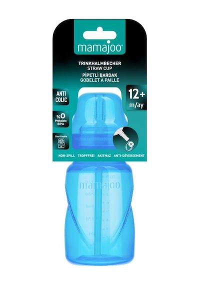Mamajoo Antikolik Akıtmaz Pipetli Bardak 270 ml Mavi, 12 Ay+