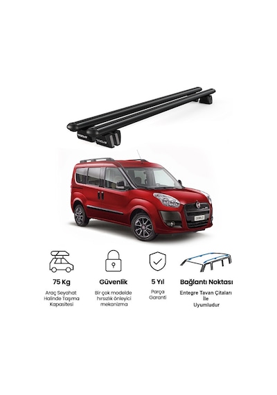 Pençe Fiat Doblo 2010-2022 Uyumlu Siyah Ara Atkı 135cm Port Bagaj Tavan Barı