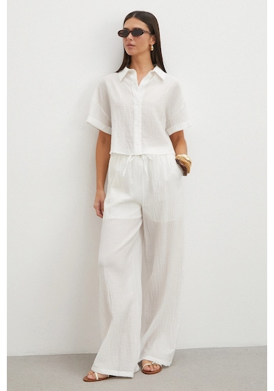 Uterpe Linen-look Beyaz Pantolon