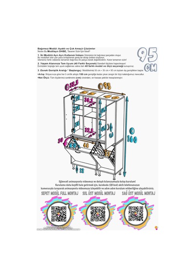 Ohbe 55 + 40cm Genişlik 160cm Boy 32,5cm Derinlik Kirli Sepetli 3 Uzun Kapak Çok Amaçlı Banyo Dolabı 55 + 40 Cm Ohbe 55 + 40cm Genişlik 160cm Boy 32,5cm Derinlik Kirli Sepetli 3 Uzun Kapak Çok Amaçlı Banyo Dolabı 55 + 40 Cm