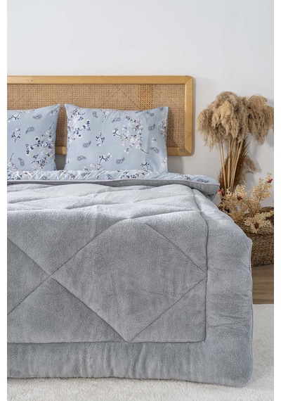 Rivaistanbul Gri Çiçekli Loura Çift Kişilik Çift Taraflı Lüx Wellsoft Yorgan Seti 195x215 Cm Gri