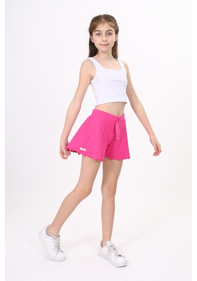 Toontoy Kids Toontoy Kız Çocuk Beli Lastikli Basic Fitilli Şort - Paça Detaylı Fuşya