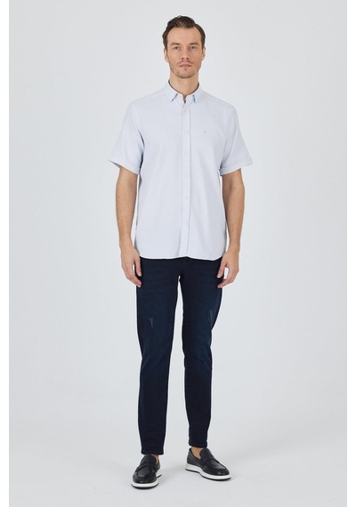 İmza Koyu Mavi Biritli Yaka Düz Casual Pamuklu Comfort Fit Gömlek 1004250221 Koyu Mavi