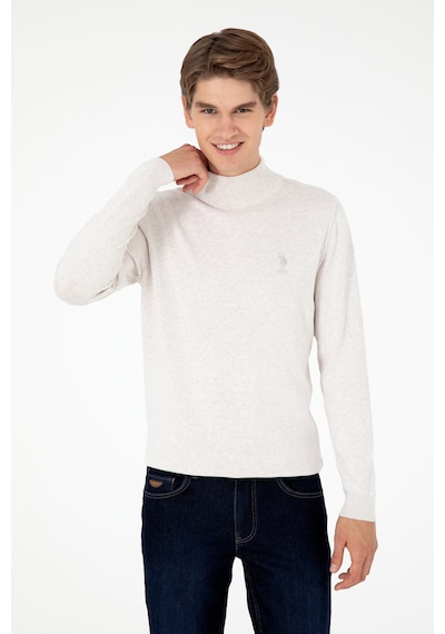 U.S. Polo Assn. Erkek Slim Fit Yarım Boğazlı Taş Melanj Basic Kazak 50288887-VR225