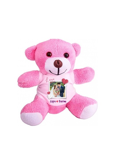 Kişiye Özel Fotoğraf Baskılı Peluş Pembe Ayı Love You Hk2442