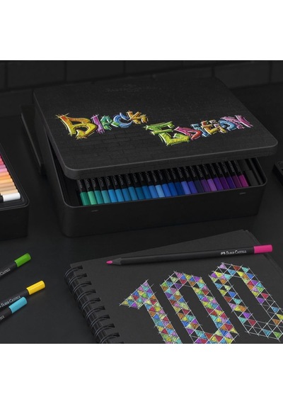 Faber-castell 116490 - Black Edition Renkli Kalemler, 100'lü Metal Kutu, Kırılmaz, Çocuklar Ve Yetişkinler İçin