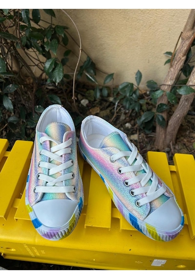 Scarpe Magiche Gökkuşağı Tabanlı Kız Çocuk Sneaker Parlak Kumaş, Günlük Kullanım Çok Renkli Scarpe Magiche Gökkuşağı Tabanlı Kız Çocuk Sneaker Parlak Kumaş, Günlük Kullanım Çok Renkli