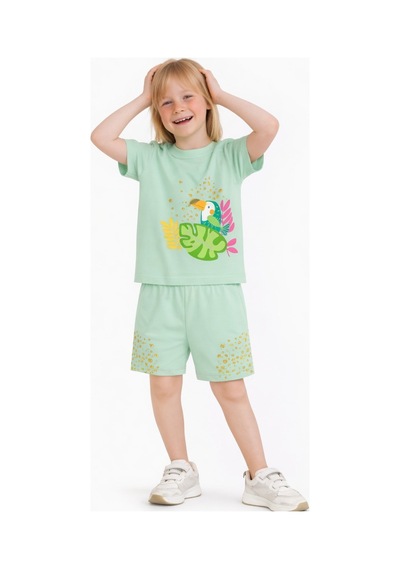 Name Baby & Kids Kız Çocuk Şortlu Yazlık Pijama Takımı - Kuş Nbk-6143 Mint