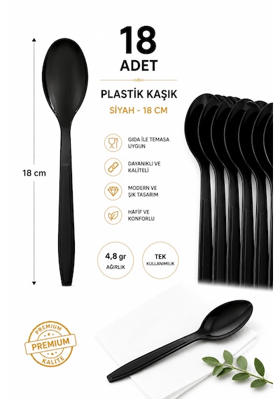Plastik Kaşık Siyah 4,8 Gr Modern Lüks 18'adet