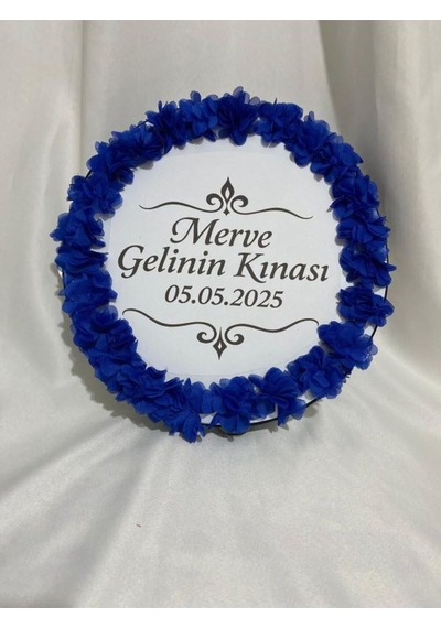 Gelin Tefi 30cm,özel Tasarımtef Lazer Güllü, İsim Ve Tarih Yazılı Düğün Kına Nedime Tefi Mavi