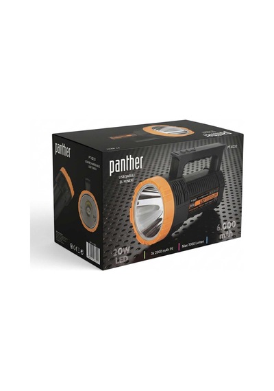 Panther Pt-8232 Usb Şarjlı Avcı El Feneri 3000 Lümen 20 Watt Yanma Süresi 10 Saat Beyaz