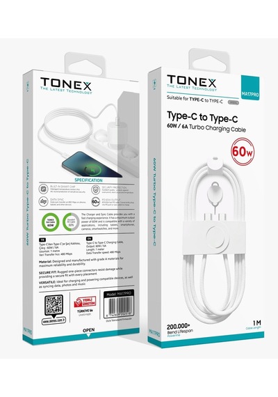Tonex 17 17 Pro 17 Pro Max Uyumlu Sim İğneli Typec To Typec 60w 6a Pd Data Şarj Kablo Ma17pro