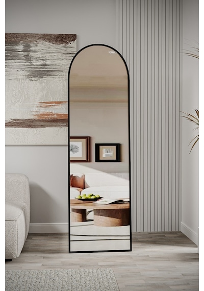 Evdemo Pamir Siyah Metal Çerçeveli Ayaklı Oval Boy Aynası 180x50 Cm Siyah