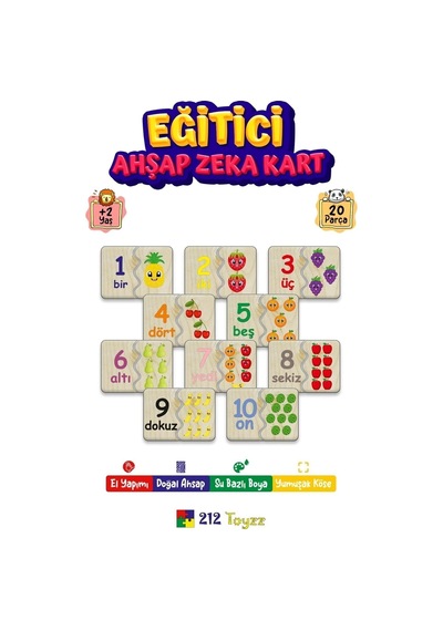 Ahşap Çok Renkli Zeka Kartı 'rakamları Öğreniyorum Seti' 20 Parça 10 Adet Ikili