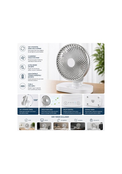 Robeve Yk Otomatik Dönebilen Şarjlı Masaüstü Vantilatör 120 Otomatik Döner Salınım Özellikli Fan Vantilatör Usb Type-c, 4 Kademeli Hız, Sessiz Mini Fan, Taşınabilir, Uzun Kullanım, Ofis & Ev Için Robeve Yk Otomatik Dönebilen Şarjlı Masaüstü Vantilatör 120 Otomatik Döner Salınım Özellikli Fan Vantilatör Usb Type-c, 4 Kademeli Hız, Sessiz Mini Fan, Taşınabilir, Uzun Kullanım, Ofis & Ev Için