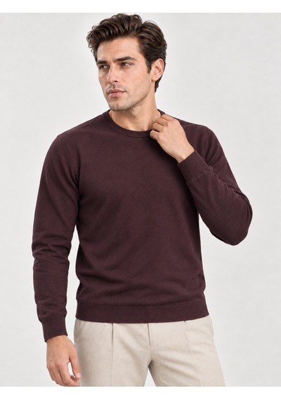 Danger Erkek Basic Triko Kazak Bordo