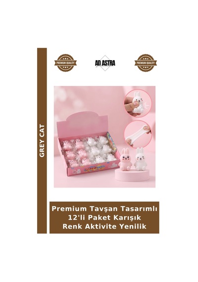 Premium Tavşan Tasarımlı 12'li Paket Karışık Renk Aktivite Yenilik