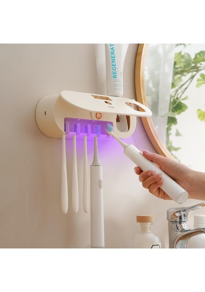 Mioji Mio UV5F 1200 mAh Şarj Edilebilir UV Sterilizatörü Diş Fırçası Sıkacağı ve Tutucusu Bej