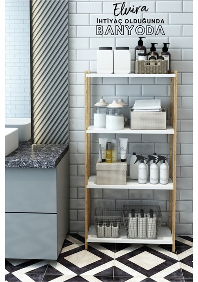 Elvira Beyaz Ahşap 4 Katlı Çiçeklik, Saksılık, Çiçek Standı, Dekoratif Raf - Çok Amaçlı Kullanım Beyaz - 660977009 Beyaz