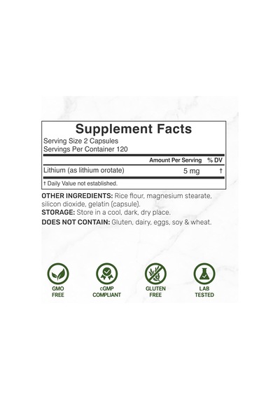 Deal Supplement Lithium Orotate Asily Absorbed Mineral 5mg, 240 Caps - Lityum Takviyesi
