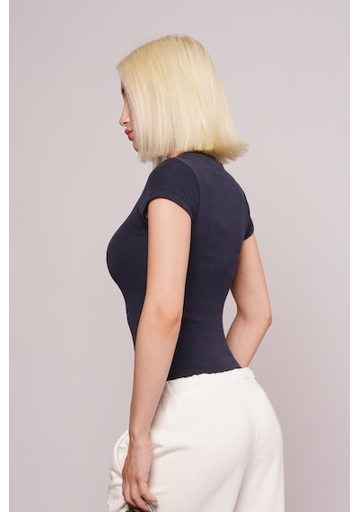Lacivert Bisiklet Yaka Basic Kadın T-shirt Mg2479 Lacivert