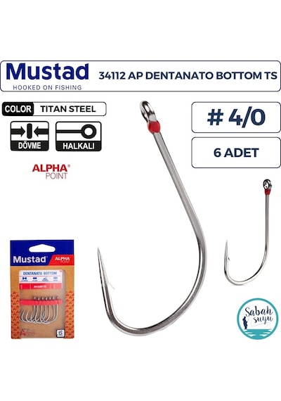 Mustad 34112 Ap Dentanato Bottom Delikli Olta İğnesi Ts 4/0 6 Adet