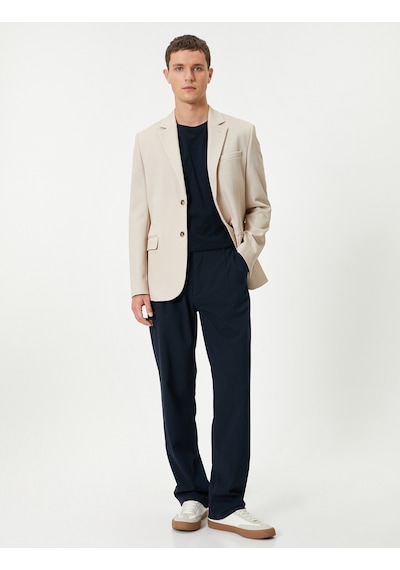 Koton Blazer Ceket Slim Fit Kapaklı Cep Detaylı Bej 5wam50005hk Ekru