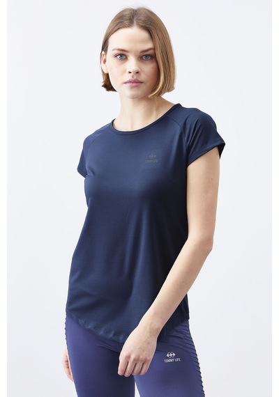 Tommy Life İndigo Sırt Pencereli Kısa Kol Standart Kalıp O Yaka Kadın T-shirt - 97101 Indigo