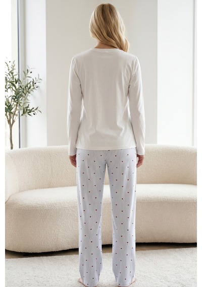 Siyah İnci Pamuklu Likralı Örme Pijama Takım26241169 Beyaz