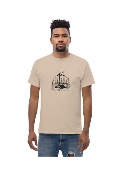 Wildstyle Wander More Gezgin Dağ Kamp Çadır Doğa Baskılı Unisex Pamuklu Tişört Camel