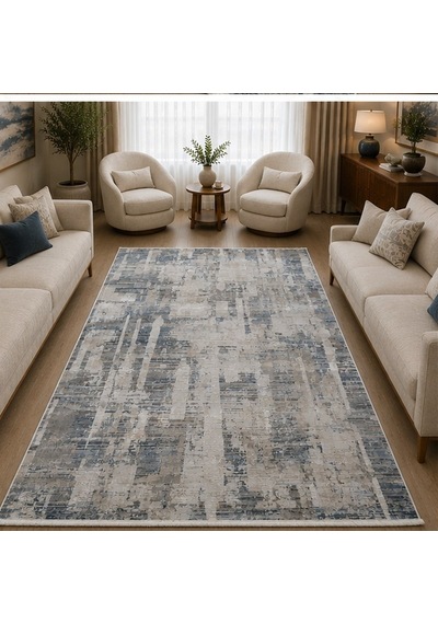 Otantik Modern Eskitme Saçaklı Dokuma Salon Halısı Krem Gri Antrasit 200x290 Cm 11