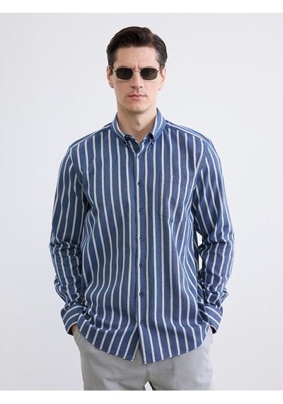 Lcwaıkıkı Classic Lacivert Regular Fit Çizgili Armürlü Erkek Gömlek