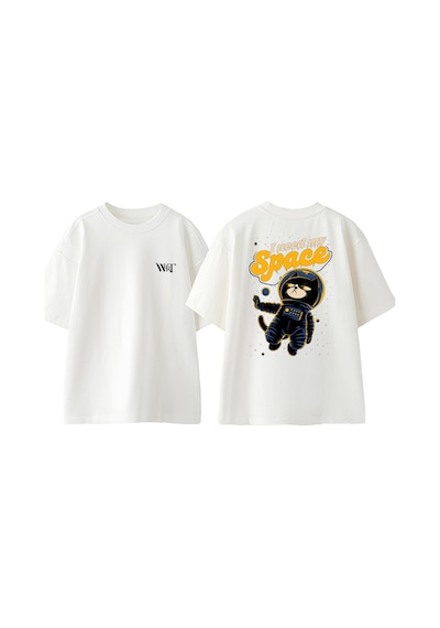 Thewert I Need My Space Cat Tasarım Sırt Baskılı Pamuk Beyaz Oversize T-shirt