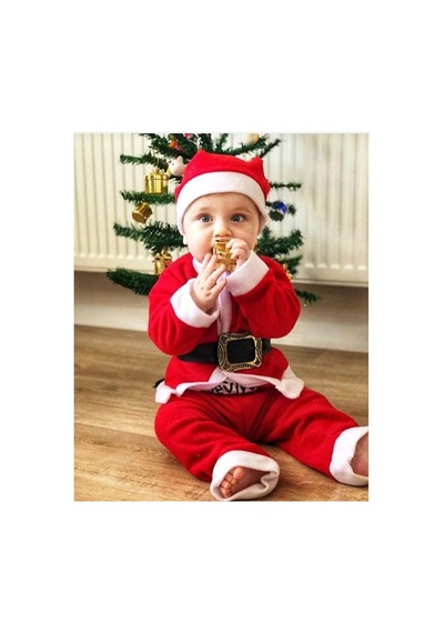 Pazarız Noel Baba Kostümü Kemerli Takım Kırmızı