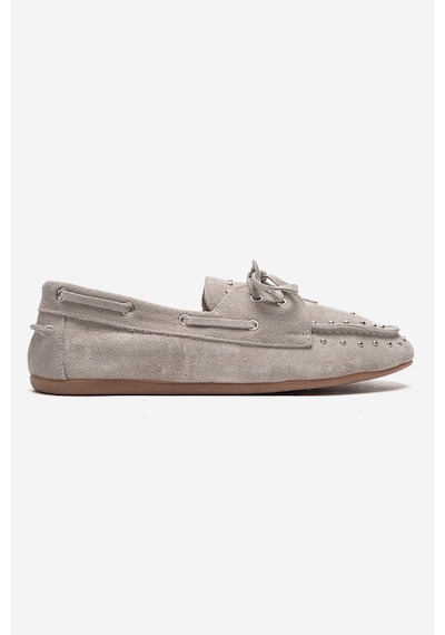 Luvishoes Cuesta Bej Süet Hakiki Deri Troklu Bağcıklı Kadın Loafer Ayakkabı