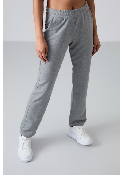 Tommy Life Gri Melanj Yüksek Bel Cepli Rahat Form Klasik Paça Kadın Eşofman Alt - 94584 GRİ MELANJ