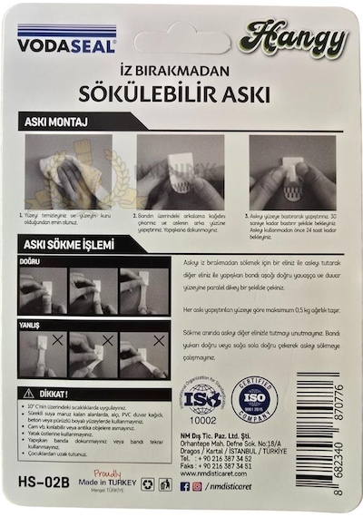 Vodaseal İz Bırakmadan Sökülebilir Küçük Askı - 5 Parça - Beyaz Beyaz