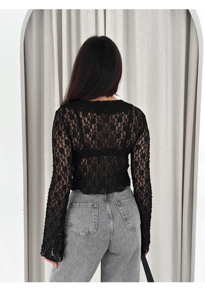 Ckm Moda Noir Lace Bağlamalı Dantel Bluz Siyah