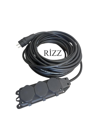 25 Metre 3'lü Grup Priz 3x2,5 Mm Cca Ttr Siyah Renk Topraklı Kauçuk Seyyar Elektrik Kablosu 1