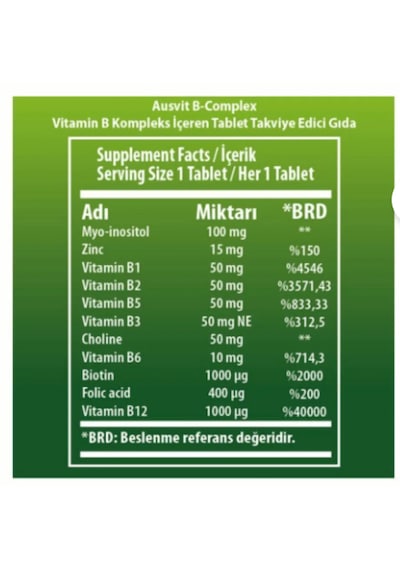 Ausvit B Complex Vitamin Enerji & & Biotin 30 Tablet