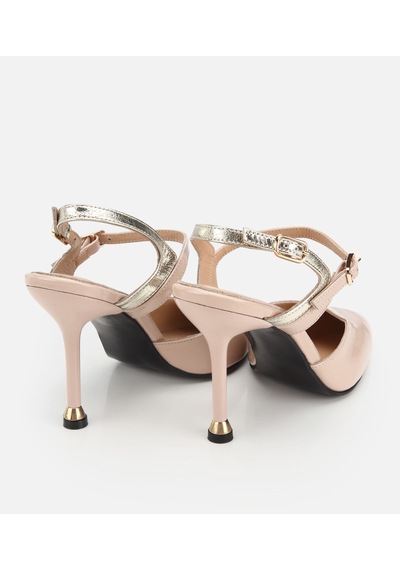 Hotiç Kadın Deri Rugan Bej Bilekte Bağlamalı Gold İnce Topuklu Stiletto