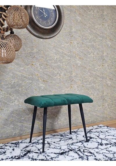 Zafir Siyah Sivriltmel Ayaklı 60 Cm Puf Bench - Puf - Bench - Oturak - Mutfak Oturağı - Antre Oturağı Yeşil